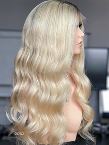 Swiss HD 13*4 encaje frontal crudo virgen cabello humano Rubio Ombre Color con raíz negra lujo onda suelta pelucas para mujeres - Product Image 3