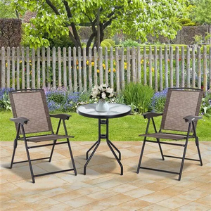 Hot Selling Durable Outdoor 3-Piece Bistro Set Metal Frame Wicker and Mesh Chairs with Glass Top <b>Round</b> <b>Table</b> for Hotel Use - Product Image 1