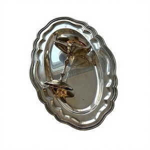 Floral Style Silver Oval <b>Plate</b> Dining Tableware <b>Decoration</b> Dish Display Metal <b>Plates</b> Reusable Food Grade Serving <b>Plate</b> For Party - Product Image 1