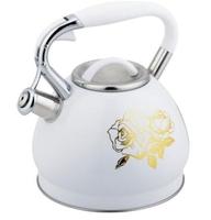 Grande bouilloire sifflante en acier inoxydable de 2.5 litres au design classique avec poignée en bakélite et corps argenté pour une capacité de 3 litres