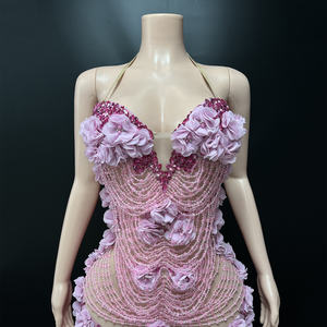 Novance Y5254-B vente en gros <span class=keywords><strong>de</strong></span> Chine <span class=keywords><strong>boutique</strong></span> mode fleurs en trois dimensions conception rose <span class=keywords><strong>robe</strong></span> <span class=keywords><strong>de</strong></span> <span class=keywords><strong>Cocktail</strong></span> strass perlé <span class=keywords><strong>robe</strong></span> <span class=keywords><strong>de</strong></span> soirée - Product Image 4