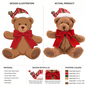 Plaid <b>Santa</b> Hat Bow Tie Teddy Bear Sitting Plush Christmas Ornament for Tree Hanging Decor Wholesale - Product Image 2