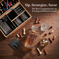 Juego de Decantador de Whisky de Cristal Premium sin Plomo con Tablero de Ajedrez y Piedras de Whisky en Caja de Madera para Regalo Corporativo