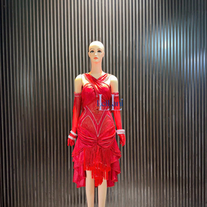 Robe moulante asymétrique à manches longues pour femmes, tissu en soie, strass haut de gamme pour femmes - Product Image 1