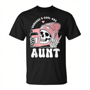 Camiseta Cool Auntie Club Skeleton Skull, cuello redondo negro, unisex, talla para adultos - Product Image 2