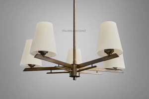 Lustre design moderne du milieu du siècle en laiton à 5 lumières avec abat-jour en tissu, luminaire suspendu pour îlot de cuisine, lampe de plafond - Product Image 6