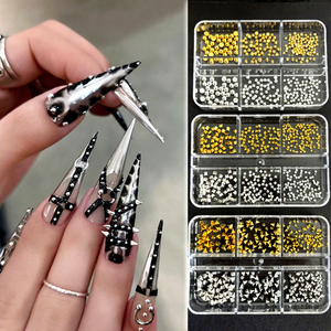 Adornos de Uñas Punk con Púas Metálicas 3D para Halloween, 6 Rejillas/caja en Plata/Negro Metálico, Tachuelas de Uñas Cónicas de 1.5/2/3mm, Remaches de Aleación para Uñas DIY - Product Image 1