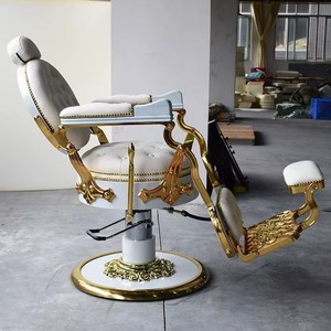 Chaise de coiffeur en or blanc, mobilier de salon de coiffure de luxe, base ronde, hauteur réglable, pompe hydraulique, chaise de barbier - Product Image 4
