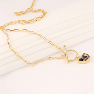 De enero de piedra natural de cuarzo rosa colgante, collar de oro 24k/Collar de plata gruesa rectángulo Cierre de palanca collar - Product Image 1