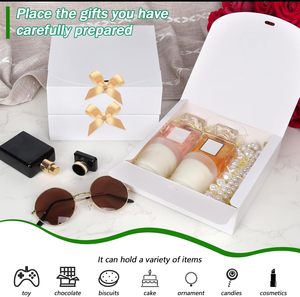GXFFING Scatole Regalo Pieghevoli Bianche 16x16x5 cm con Coperchio e Nastro per Compleanni, Matrimoni, Natale e Festività (10 Pezzi) - Product Image 2