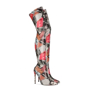 Bottes hautes moulantes pour femmes, taille 45, à talon aiguille, bout pointu, sexy, au-dessus du genou - Product Image 3