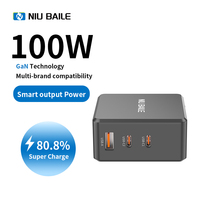 Chargeur rapide multiport 100W GaN 100V-240V OEM/ODM avec 1 port USB + 2 ports Type-C, adaptateur d'alimentation pour téléphones britanniques