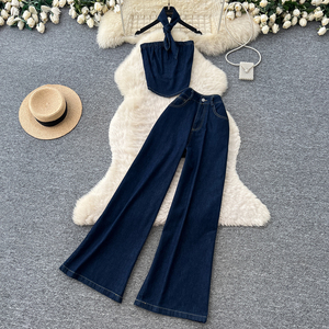 Conjunto Casual de Verano de 2 Piezas para Mujer, Top Tipo Túnica y Traje de <span class=keywords><strong>Mezclilla</strong></span> Ajustado, Conjuntos Deportivos al por Mayor - Product Image 1
