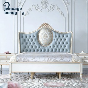 <span class=keywords><strong>Cama</strong></span> Doble de Cuero Francés Azul con <span class=keywords><strong>Respaldo</strong></span> Suave, Muebles de Madera Maciza Pintados a Mano, <span class=keywords><strong>Cama</strong></span> Doble Europea de 1.8m para Dormitorio Principal, China - Product Image 3