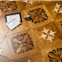 Parquet en bois d'ingénierie multicouche à motif feuille de lotus, parquet en chêne d'ingénierie pour villa