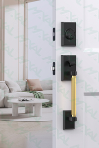 Poignée de porte extérieure moderne en laiton satiné noir avec levier moleté en aluminium et serrure à pêne dormant en alliage de zinc sécurisée à clé - Product Image 4