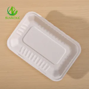 SUMKOKA Boîte à lunch à clapet sans PFAS biodégradable compostable en pulpe de bagasse Boîte d'emballage alimentaire à emporter Boîte de bagasse
