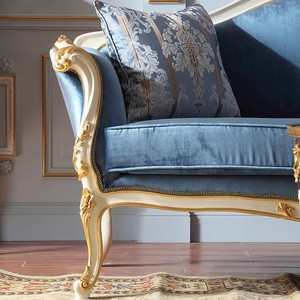 أريكة على طراز البلاط الفرنسي ، مجموعة غرفة المعيشة ، أريكة من القماش المخملي الأوروبي المنحوت بثلاثة مقاعد - Product Image 4