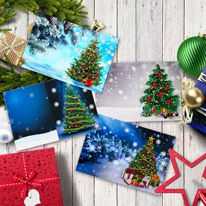 Kit Peinture Diamantée Arbre de Noël Ensemble de 4 Pièces Présentoir de Cartes de Voeux Cartes de Couleur Vierges