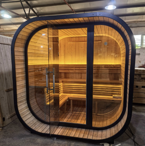 Sauna extérieur panoramique HELIUS Black Sauna, sauna traditionnel finlandais en épicéa, pour 4 à 6 personnes. - Product Image 2
