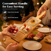 Ensemble de 4 bols de service modernes en verre transparent chauffables avec plateau en bois de pin pour apéritifs, sauces, collations, fêtes, maison, restaurant