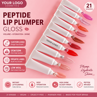 Gloss à lèvres en gros à marque privée, à base de peptides, haute brillance, hydratant, végétalien, huile à lèvres, logo personnalisé, OEM ODM, 21 teintes, faible MOQ