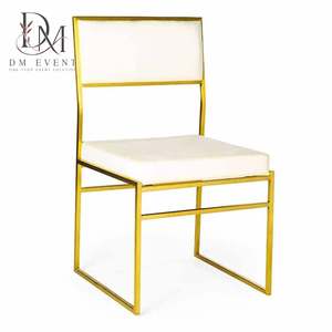 Wholesale Modern Gold Stainless Steel Square Back <b>Dining</b> <b>Chair</b> with White Cushion for Wedding Hotel Banquets - Product Image 3