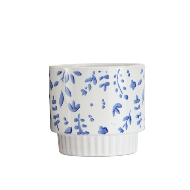 Eco-Friendly Blue and White Porcelain Ceramic Flower Pot Hand Painted Cute Design for Shopping Mall Use
