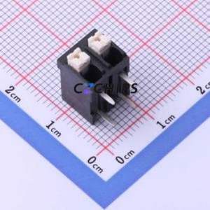 JL212R-50002B01 Spring Terminal Block Bent Lead Through Hole,P=5mm Connector 1x2P 5mm Black Right Angle Insert - Product Image 1