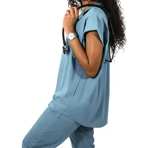 High quality Scrubs Doctor Medical Polyester center Uniform Comfortable Corporate and Industries Staff Scrub Suit Spandex