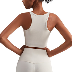Venta al por mayor de ropa de entrenamiento acanalada recortada camiseta sin mangas de talla grande Sexy Yoga Sport Bra - Product Image 2