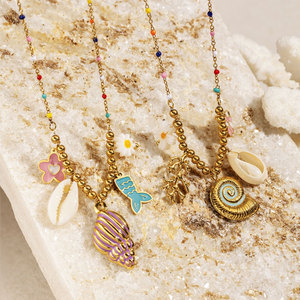 สร้อยคอจี้แฟชั่นฮาวายฤดูร้อน สร้อยคอเหล็กกล้าไร้สนิม 316L เครื่องประดับชุบทอง 14k 18k PVD สร้อยคอรูปเปลือกหอยสำหรับผู้หญิง - Product Image 2