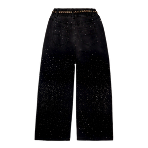 <span class=keywords><strong>Jeans</strong></span> Gallant per Bambine, Design Personalizzato, Lavaggio Vintage, Gamba Larga con Strass, Denim Casual Ecologico - Product Image 6