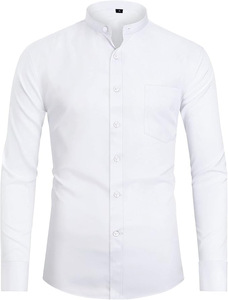 <span class=keywords><strong>Camicia</strong></span> con <span class=keywords><strong>colletto</strong></span> rialzato da uomo a maniche lunghe elasticizzate a quattro vie in tinta unita per abiti formali su misura <span class=keywords><strong>senza</strong></span> stiratura - Product Image 4