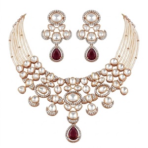 Elegant 925 Silver Traditional <b>Statement</b> <b>Necklace</b> Set with Moissanite Designer Jewelry for Women Wedding Gift Ethnic Party Wear - Product Image 1