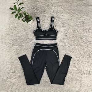 Yoga Sets Scoop Neck Spaghetti Strap Full Length Color Blocking Contrast <b>Stitch</b> Spandex Nylon <b>Leggings</b> With Bra Pad - Product Image 3