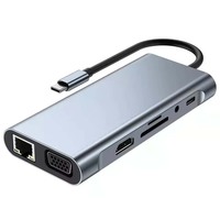 Hub USB-C 11-en-1 avec ports RJ45 4K 1000 Mbps, USB 3.0, USB 2.0, lecteur de carte Micro SD/TF, AUX et port de charge USB-C PD 100W