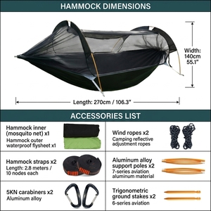 Hamaca de Camping 3 <span class=keywords><strong>en</strong></span> 1 de Nailon con Mosquitera y Toldo Impermeable de 3000 mm, Ultraligera y Portátil, para una Persona - Product Image 3
