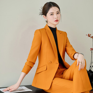 Women's Suit Set Polyester Worsted Full Sleeve Anti-Wrinkle Office Lady Autumn Red Orange Color Option - Product Image 4
