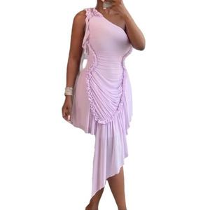 Robes asymétriques à épaules dénudées et volants, couleur unie, nouvelle collection pour femmes, tendance - Product Image 2