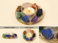 Support de bougie chauffe-plat en pierre précieuse naturelle, fait main, forme irrégulière, Pakistan, 7 Chakras, Quartz Rose, Améthyste, Feuille d'Or, Décoration d'intérieur