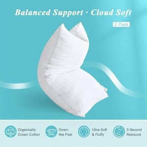 Juego de 2 Fundas de Almohada de Tamaño Estándar, 100% Algodón, Relleno de Gel Poliéster Alternativo a Plumón, Suaves, Medianas, Ajustables, Estilo Hotel - Product Image 5