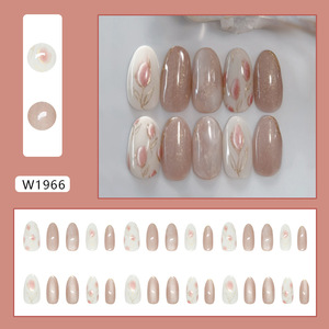 Vente en gros 24 pièces rouge brun Ombre oeil de chat tulipe conception presse sur colle faux <span class=keywords><strong>ongles</strong></span> pour femmes ABS 24 pièces amande doigts amovibles - Product Image 2