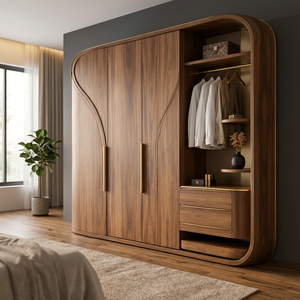 Armoire moderne en bois massif de style japonais avec coiffeuse intégrée, meuble de rangement personnalisable pour chambre à coucher - Product Image 2