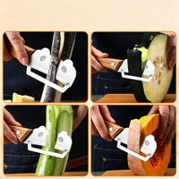 Nieuwe multifunctionele schilmes met houten handvat, nieuwe roestvrijstalen fruit- en groenteschiller voor pompoen en sla.