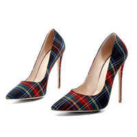 OEM/ODM Nouveauté Chaussures Femmes Talons Chaussures de Bureau pour Femmes Chaussures Habillées à Bout Pointu en Denim à Carreaux Talons Hauts pour Femmes