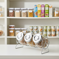 Pot à sel et à poivre en verre simple pour la cuisine avec support en acier argenté