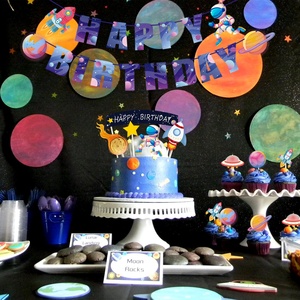 Perlengkapan Pesta Ulang Tahun Anak Laki-Laki Tema Astronot Luar Angkasa Nicro, Dekorasi Pesta Ulang Tahun, Perlengkapan Dekorasi Dinding Rumah - Product Image 6