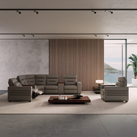 Canapé Modulable d'Angle Sept Places Inclinable Électrique en Cuir Synthétique, Moderne, Gris, pour Salon ou Salle de Cinéma