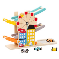 Jouet en bois pour l'éducation précoce des enfants : Toboggan à quatre niveaux pour voitures, rampe de course, entraînement des compétences motrices, véhicule en bois pour enfants